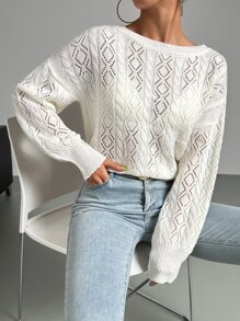 SHEIN Essnce Jersey de punto de malla de hombros caídos - Blanco - Ver 1