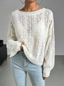 SHEIN Essnce Jersey de punto de malla de hombros caídos - Blanco - Ver 5