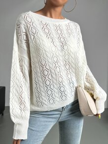 SHEIN Essnce Jersey de punto de malla de hombros caídos - Blanco - Ver 3