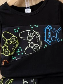 男嬰遊戲手柄圖案T恤和短褲 - 黑色 - 查看 3