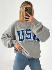 RueChic Letter Graphic Drop Shoulder Sweatshirt - Grey - View 5