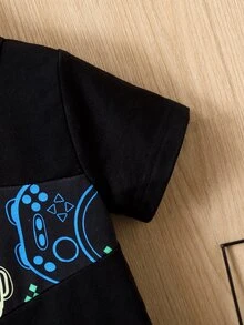 男嬰遊戲手柄圖案T恤和短褲 - 黑色 - 查看 5