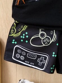 男嬰遊戲手柄圖案T恤和短褲 - 黑色 - 查看 6