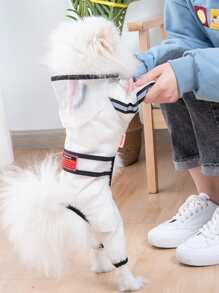 1pc Clear Contrast Binding Hooded Pet Raincoat, Four Feet Hooded Transparent Waterproof - Black - View 1