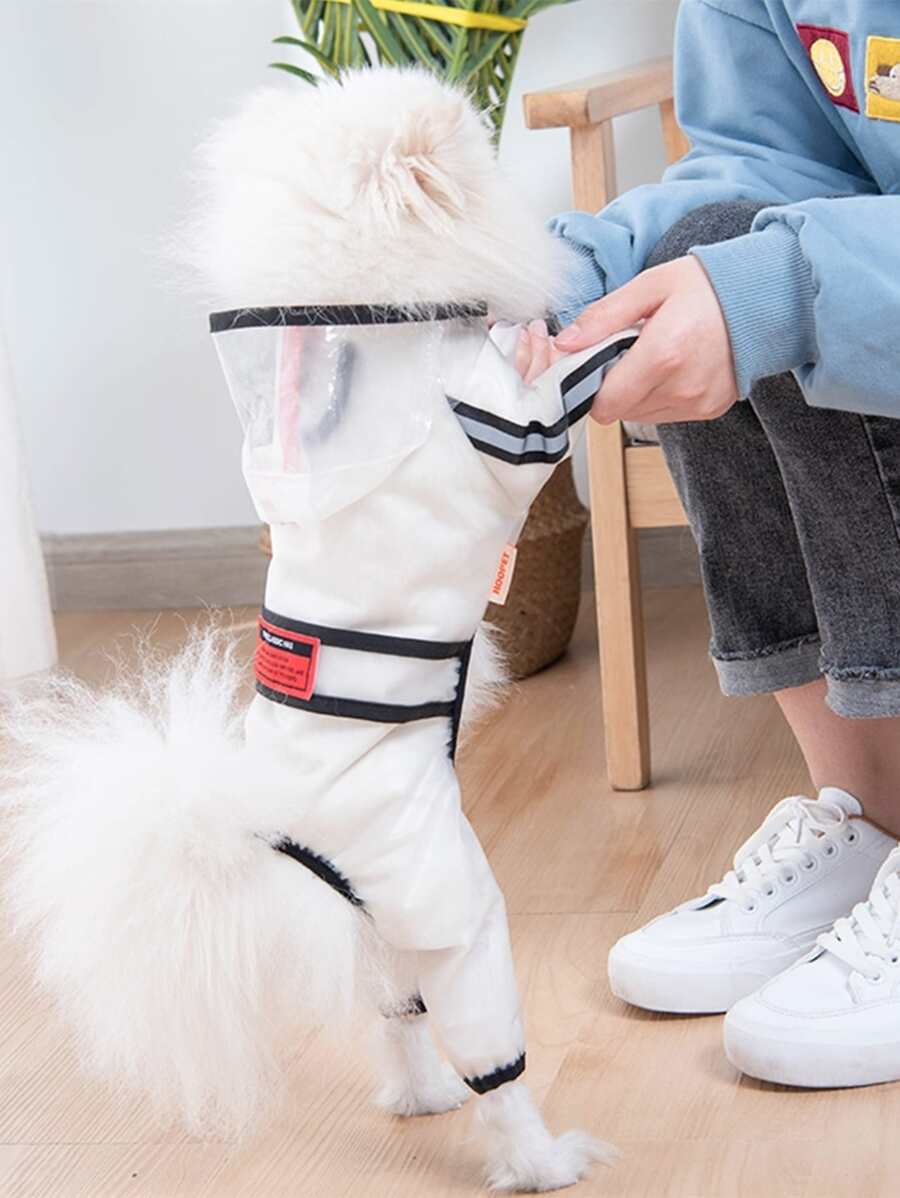 1pc Clear Contrast Binding Hooded Pet Raincoat, Four Feet Hooded Transparent Waterproof - Black - View 1