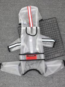 1pc Clear Contrast Binding Hooded Pet Raincoat, Four Feet Hooded Transparent Waterproof - Black - View 2