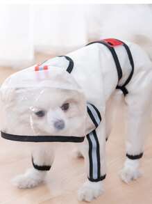 1pc Clear Contrast Binding Hooded Pet Raincoat, Four Feet Hooded Transparent Waterproof - Black - View 4