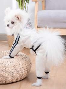 1pc Clear Contrast Binding Hooded Pet Raincoat, Four Feet Hooded Transparent Waterproof - Black - View 7