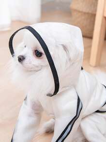 1pc Clear Contrast Binding Hooded Pet Raincoat, Four Feet Hooded Transparent Waterproof - Black - View 8