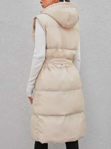 EURMUSE Solid Hooded Vest Puffer Coat - Apricot - View 2