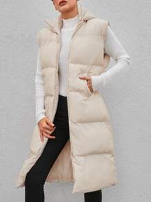 EURMUSE Solid Hooded Vest Puffer Coat - Apricot - View 4