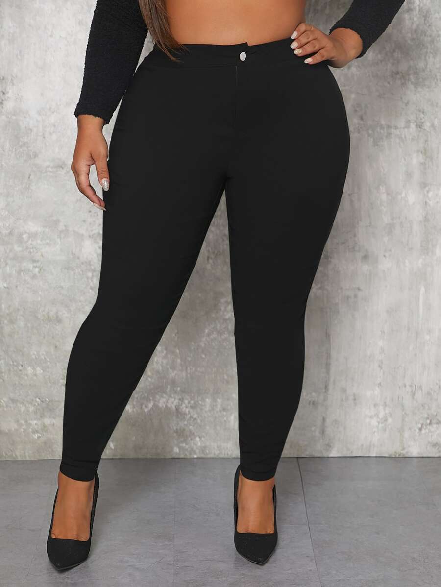 SHEIN SXY Plus High Waist Skinny Pants - Black - View 1