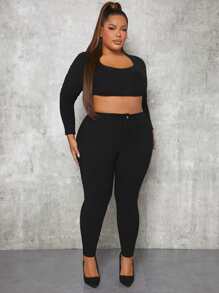 SHEIN SXY Plus High Waist Skinny Pants - Black - View 3