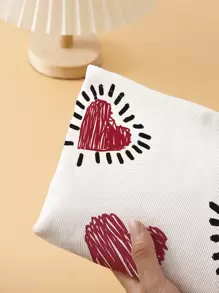 ROMWE Heart Pattern Reversible Printed Velvet Cosmetic Bag - Multicolor - View 2