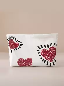 ROMWE Heart Pattern Reversible Printed Velvet Cosmetic Bag - Multicolor - View 3