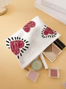 ROMWE Heart Pattern Reversible Printed Velvet Cosmetic Bag - Multicolor - View 4