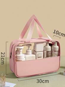 1个粉色透明PVC大容量收纳袋手提袋多功能化妆包，适合女孩，可作化妆包、化妆袋、护肤包、洗漱包、收纳袋，也适合邮轮旅行、宿舍、婚礼伴娘礼物、妈妈礼物、生日礼物、送给朋友和老师的礼物、家居装饰、浴室客厅床边收纳袋、珠宝收纳袋，也是送给女性的礼物、圣诞礼物和送礼佳品。 - 粉色 - 查看 3
