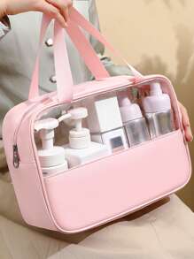 1个粉色透明PVC大容量收纳袋手提袋多功能化妆包，适合女孩，可作化妆包、化妆袋、护肤包、洗漱包、收纳袋，也适合邮轮旅行、宿舍、婚礼伴娘礼物、妈妈礼物、生日礼物、送给朋友和老师的礼物、家居装饰、浴室客厅床边收纳袋、珠宝收纳袋，也是送给女性的礼物、圣诞礼物和送礼佳品。 - 粉色 - 查看 5