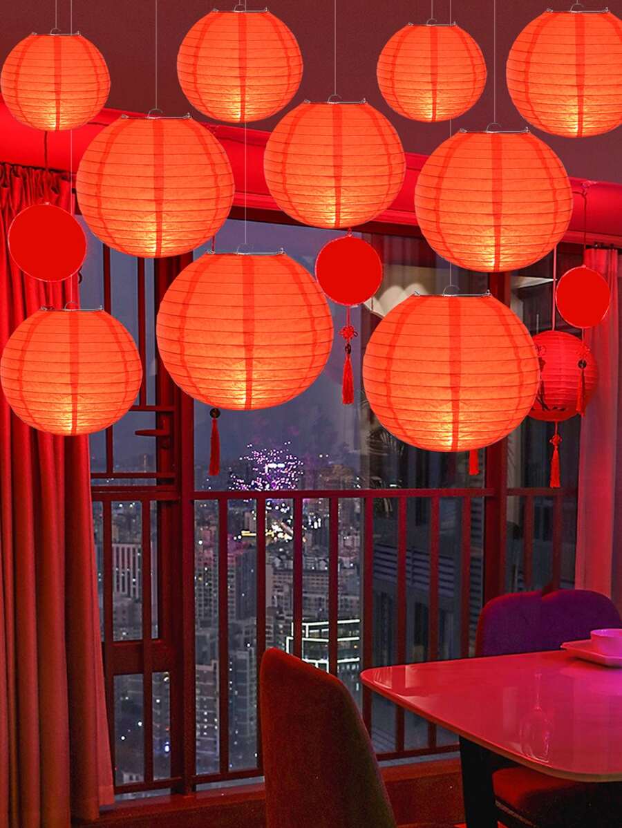 5 chiếc đèn lồng giấy treo năm mới của Trung Quốc - Đỏ - Xem 1