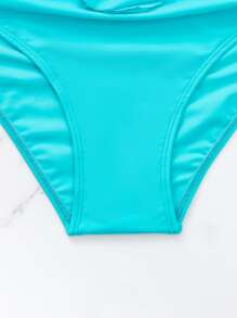SHEIN Swim Summer Beach Ruched Push Up One Piece Swimsuit - Mint Blue - View 5