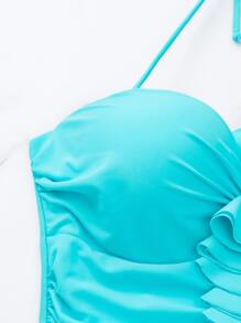 SHEIN Swim Summer Beach Ruched Push Up One Piece Swimsuit - Mint Blue - View 8