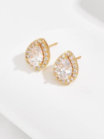 方晶鋯石水滴耳釘