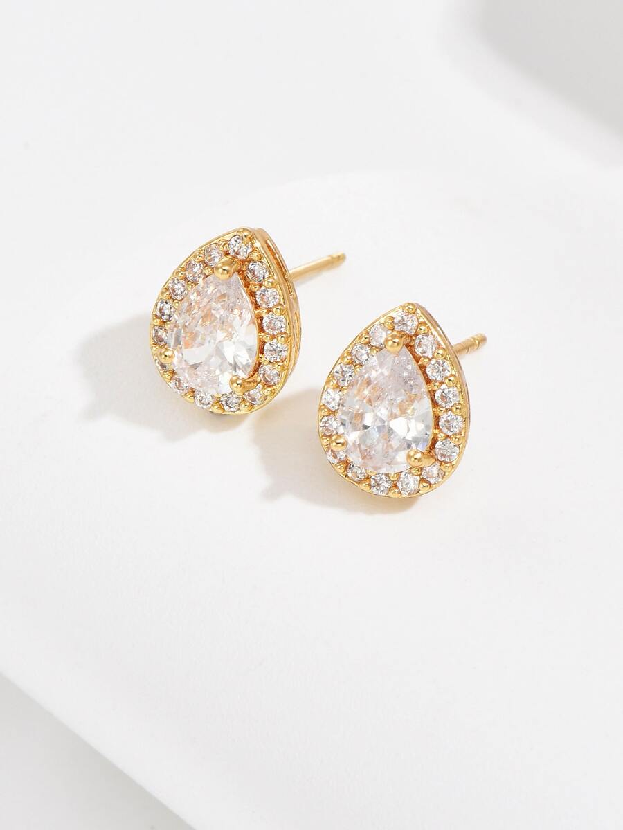 方晶鋯石水滴耳釘