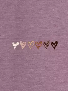 INAWLY Heart Print Tee Graphic Tees Women Tops - Mauve Purple - View 3