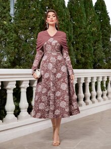 Modelyn con estampado floral fruncido Capa Vestido sin cinturón - Multicolor - Ver 1