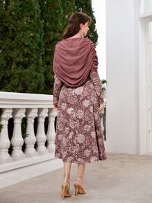 Modelyn con estampado floral fruncido Capa Vestido sin cinturón - Multicolor - Ver 2