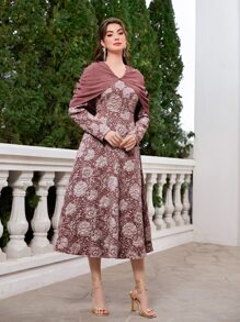 Modelyn con estampado floral fruncido Capa Vestido sin cinturón - Multicolor - Ver 4