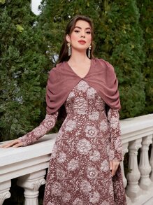 Modelyn con estampado floral fruncido Capa Vestido sin cinturón - Multicolor - Ver 5