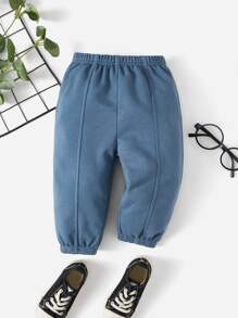 SHEIN Baby Solid Elastic Waist Trousers - Dusty Blue - View 1