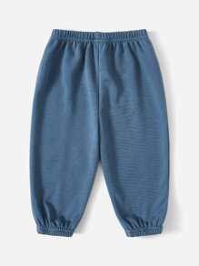 SHEIN Baby Solid Elastic Waist Trousers - Dusty Blue - View 2
