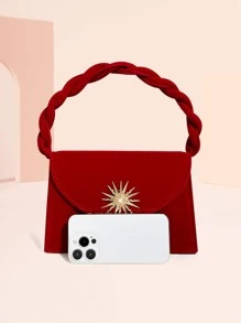 Sun & Faux Pearl Decor Flap Square Bag - Red - View 3