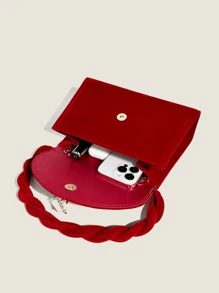 Sun & Faux Pearl Decor Flap Square Bag - Red - View 4