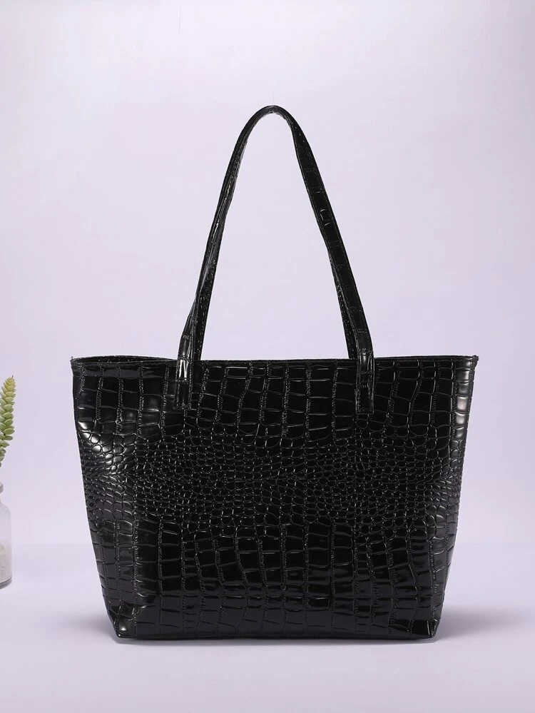 Crocodile Embossed Shoulder Tote Bag, Animal Print Women Bag