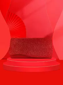 SIIZA 迷人、優雅、精緻、高貴的閃亮新款跨境晚禮包，簡單優雅的手袋、時尚鏈帶肩背包、小型手拿包，適合派對女孩、女士、新娘，完美適配派對、婚禮、舞會、宴會 - 紅色 - 查看 4