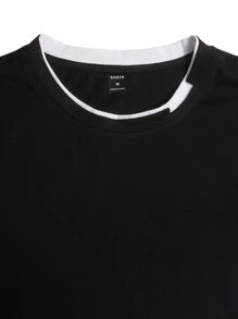 Manfinity Homme Men Letter Patched Contrast Trim Tee - Black - View 4