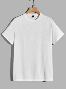 Manfinity VCAY Hombres Camiseta unicolor tejido de canalé - Blanco - Ver 1