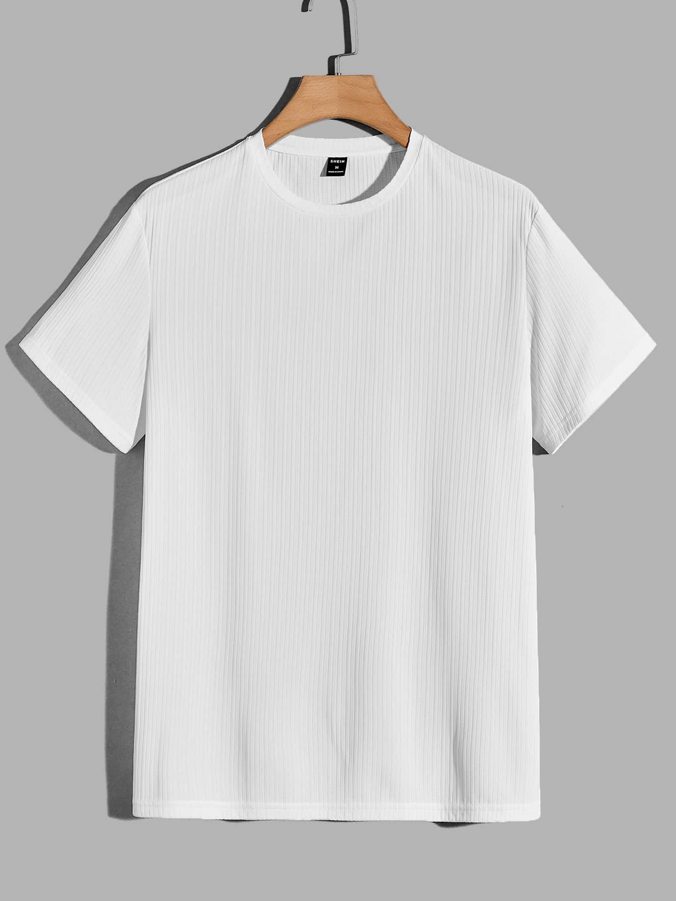 Manfinity VCAY Hombres Camiseta unicolor tejido de canalé - Blanco - Ver 1