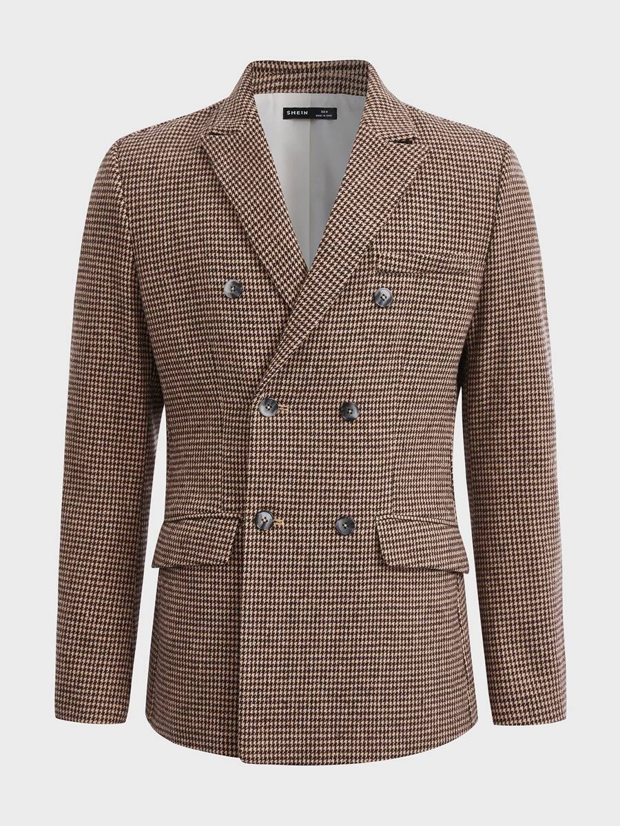 Manfinity Men Houndstooth Print Double Breasted Blazer - Multicolor - View 1