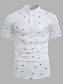 GENTILAND Men Bird Print Polo Shirt - White - View 1