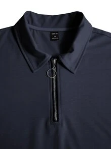 Manfinity Homme Men Quarter Zip Polo Shirt & Joggers - Navy Blue - View 3