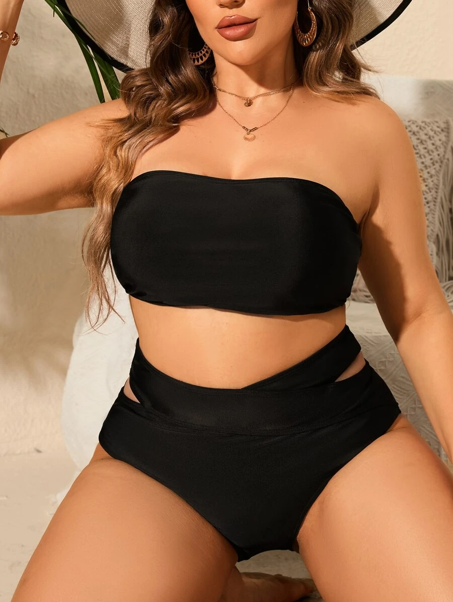 SHEIN Swim Curve Bộ bikini băng đô cỡ lớn đi biển mùa hè - màu đen - Xem 1