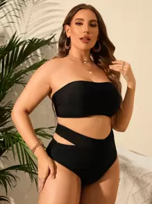 SHEIN Swim Curve Bộ bikini băng đô cỡ lớn đi biển mùa hè - màu đen - Xem 3
