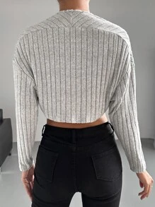 Muchica Casual Plain Color Ribbed Knit Front Open Cardigan, Autumn - Grey - View 2