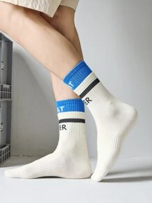 Men Letter Graphic Crew Socks - Beige - View 2