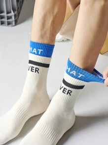 Men Letter Graphic Crew Socks - Beige - View 5