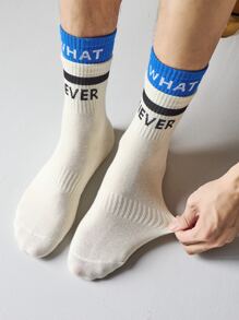 Men Letter Graphic Crew Socks - Beige - View 3